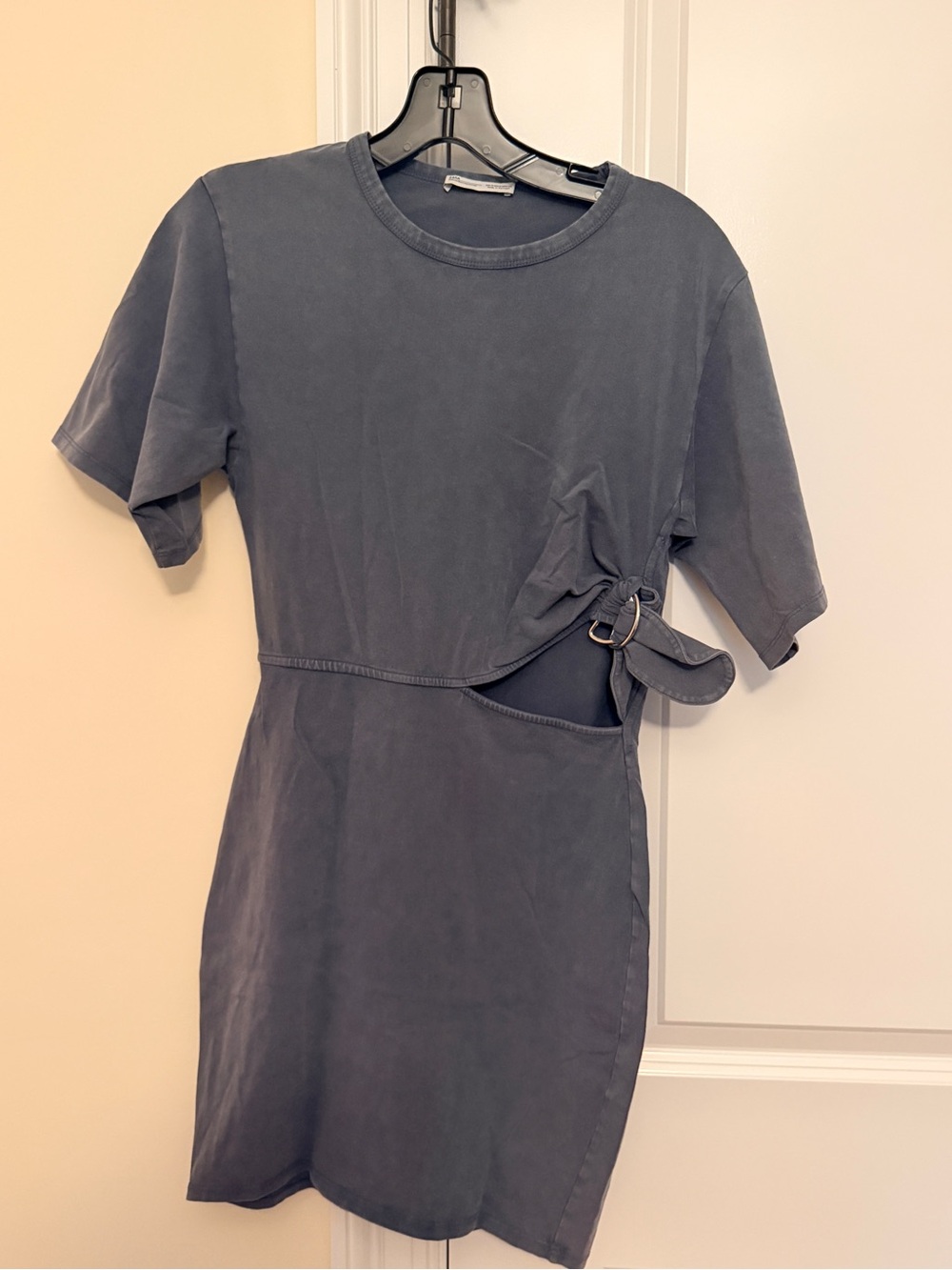 Zara Slate Gray Short Sleeve Mini Dress with Side Buckle Cutout